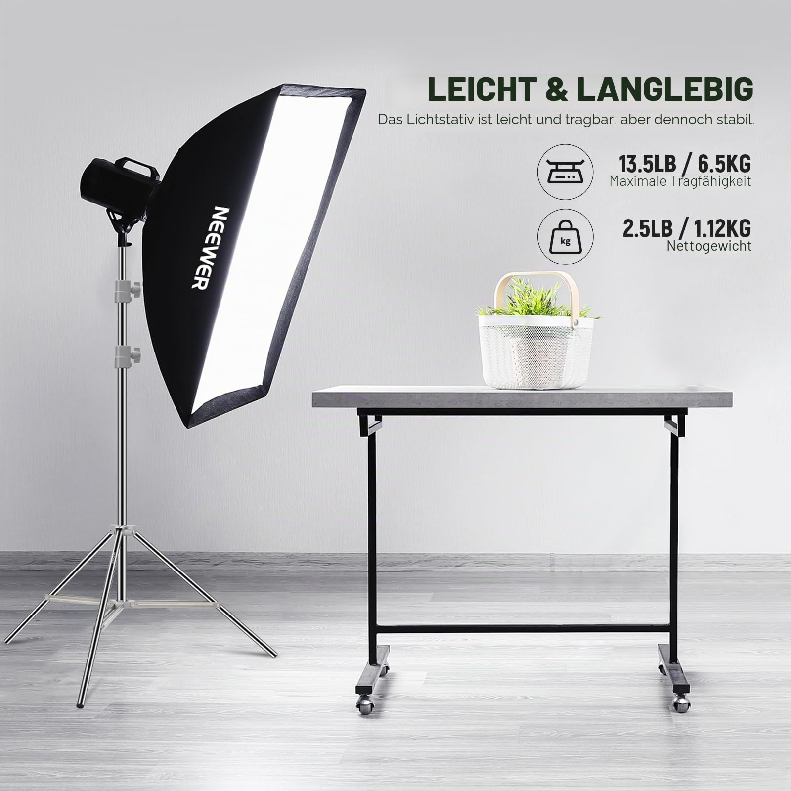 Neewer Verbesserter/190cm Lichtständer Licht Stativ Edelstahl federbelastet – Bild 5