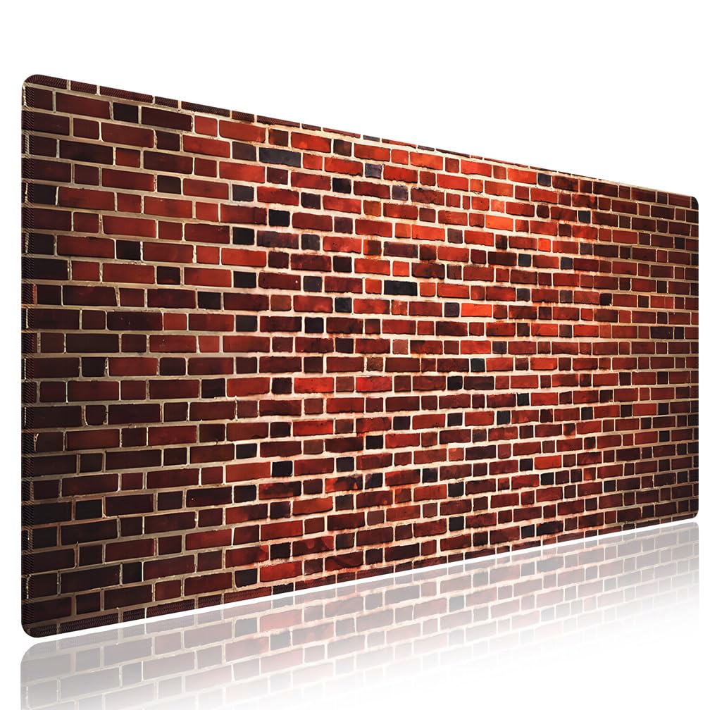 knseva. Large Gaming Mouse Pad with Stitched Edges - Vintage Old Red Brick Wall Texture Art, Anti-Slip XXL Desk Mat for Computers/Laptop/Keyboard/