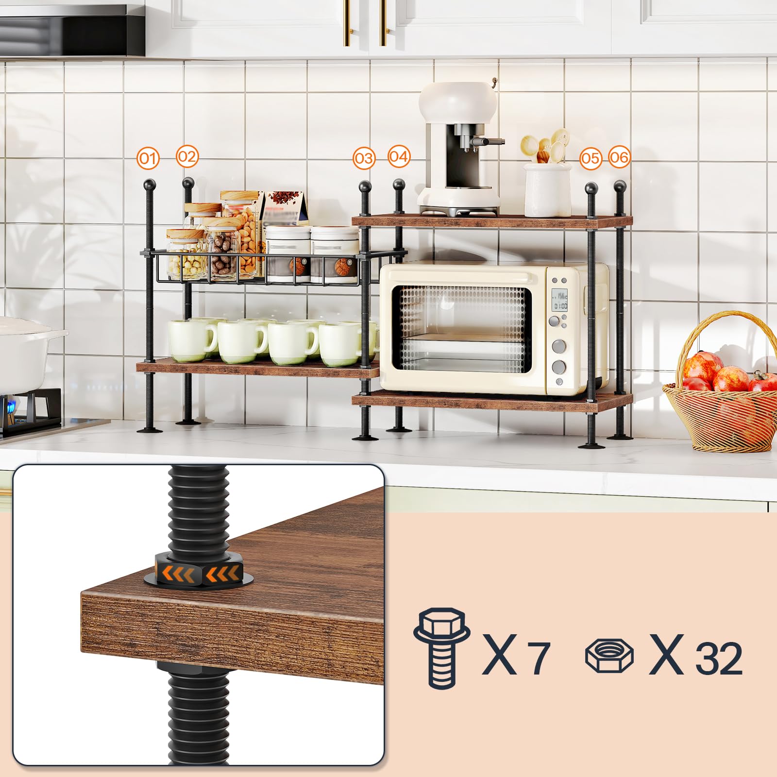 HOOBRO Estantería Esquinera, Especiero para Cocina de 4 Niveles Ajustables, Estante para Especias, con Barra y Pies Niveladoras, 3 Modos de Montaje, para Armario, Baño, Oficina EBF21TL01