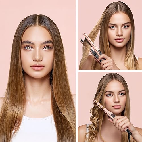 Miniatura 5 de JAETON Plancha plana pequeña de 310 pulgadas para rizador de pelo corto para bordes, mini plancha para viajes, calentamiento rápido, doble voltaje,