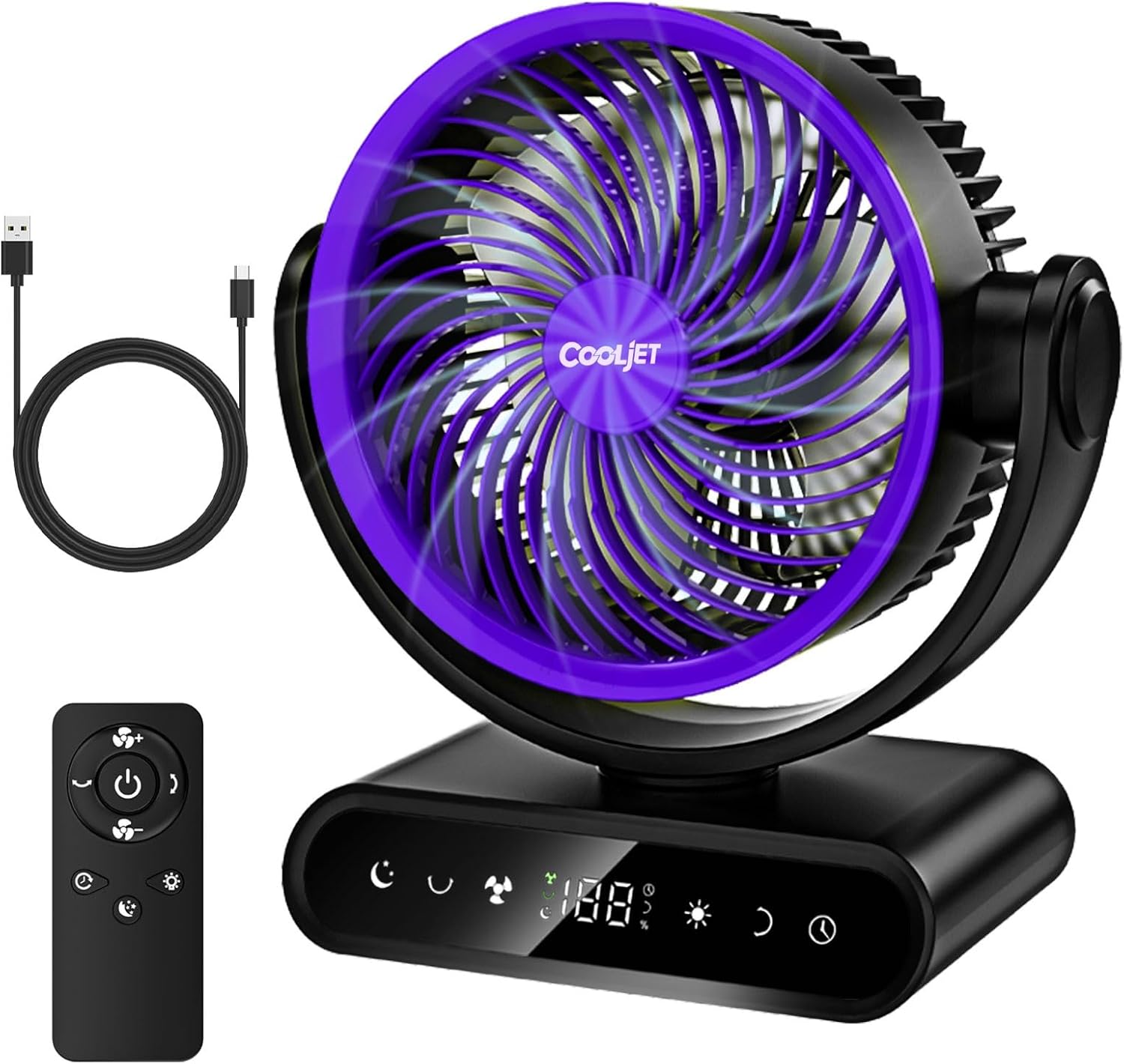 Portable Fan with Oscillating Head, 20000mAh Rechargeable Battery, Dual Motor Dual Blades, 5 Speeds & Sleep Mode, 8H Timer, Quiet Desk Fan for Home Office Camping (Black)