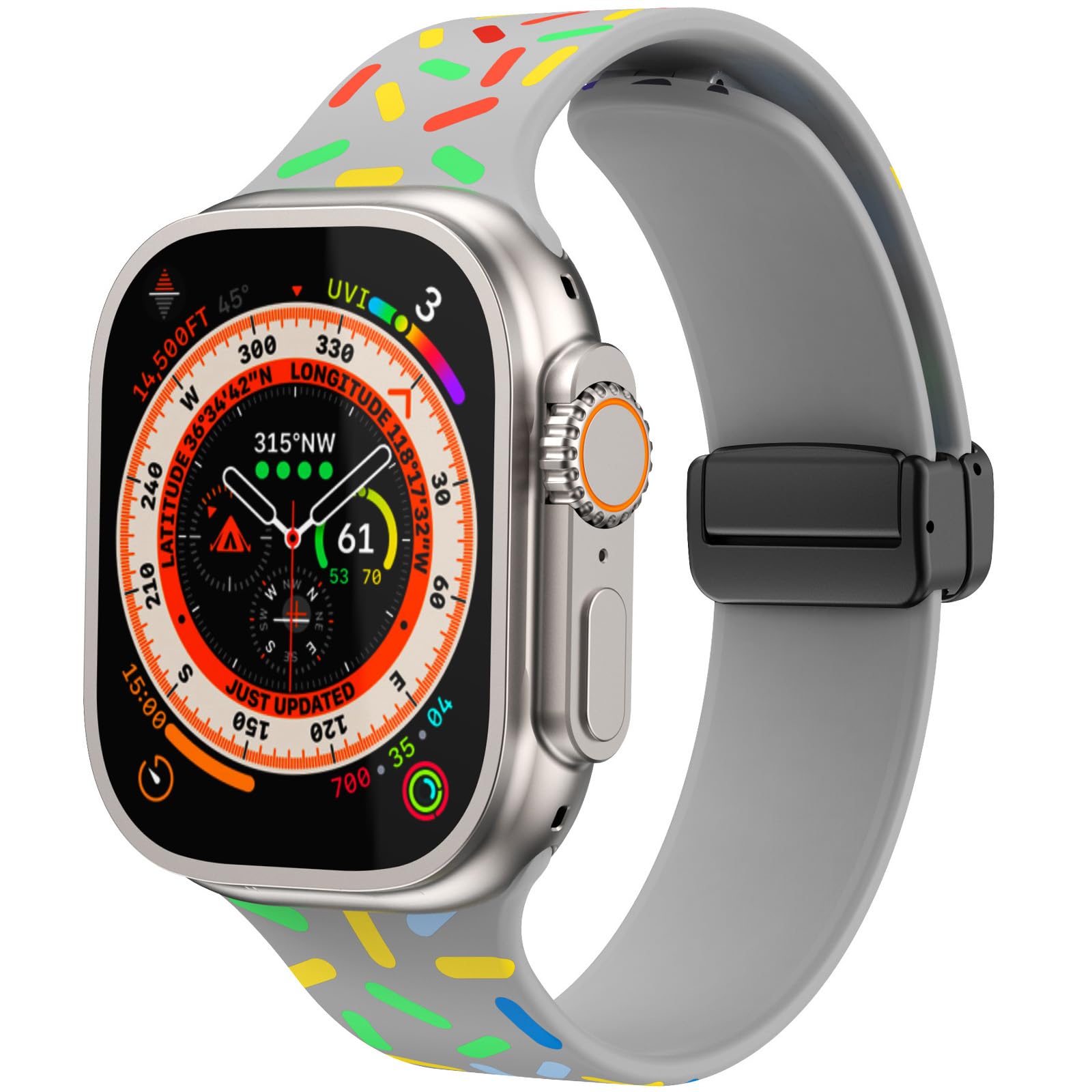 SCINYMC Silicone Magnetic Bands Compatible with Apple Watch Band 49mm 45mm 44mm 42mm, Women Men Strap Sport Correa Compatible for iWatch Ultra SE Series 9 8 7 6 5 4 3 2 1, Gray Rainbow