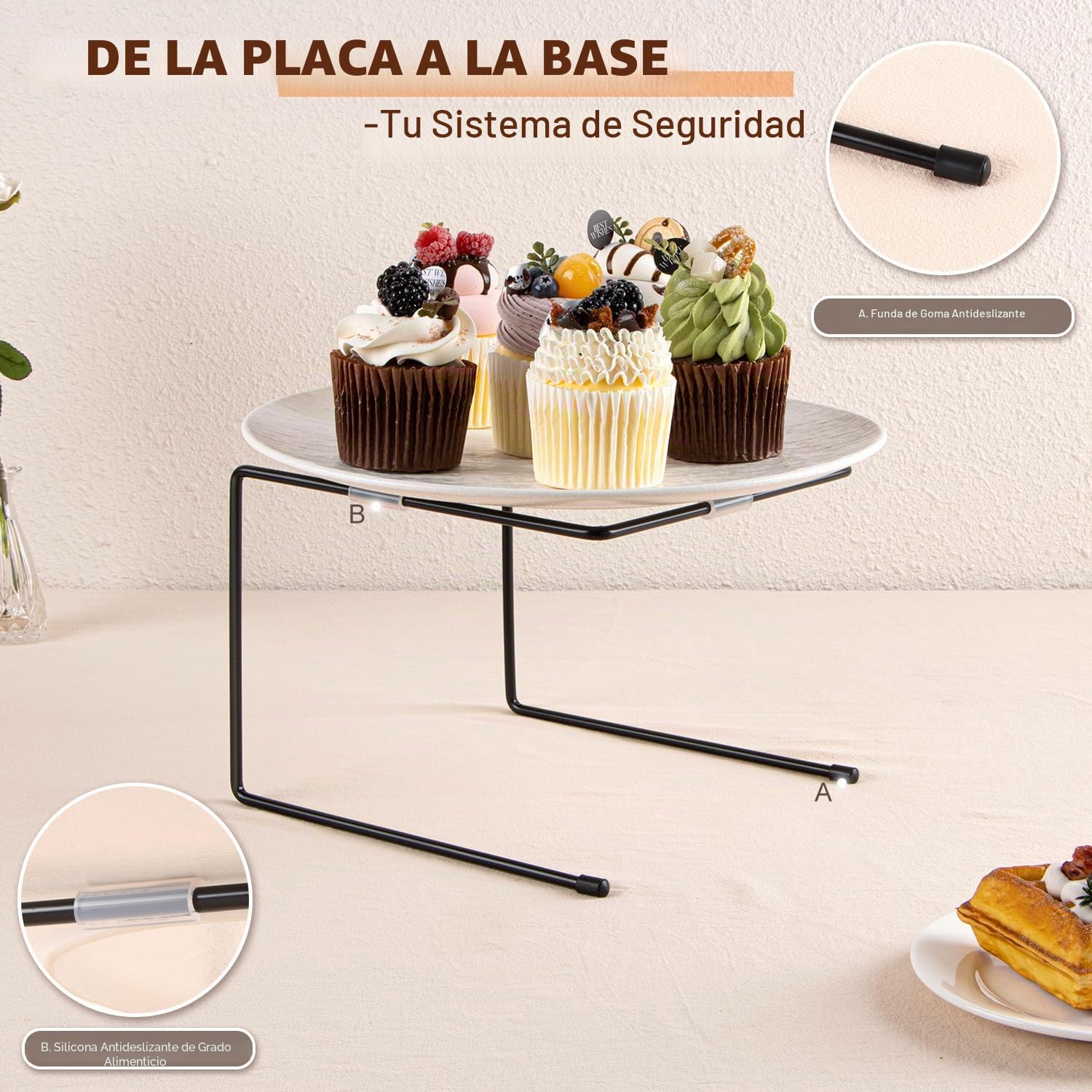 PUERSI Soportes para Pizza, Pack de 4, Estante de Exhibición Metálico Negro con Almohadillas Antideslizantes, para Bandejas de Pizza y Moldes de Pastel, Perfecto para Fiestas y Bodas