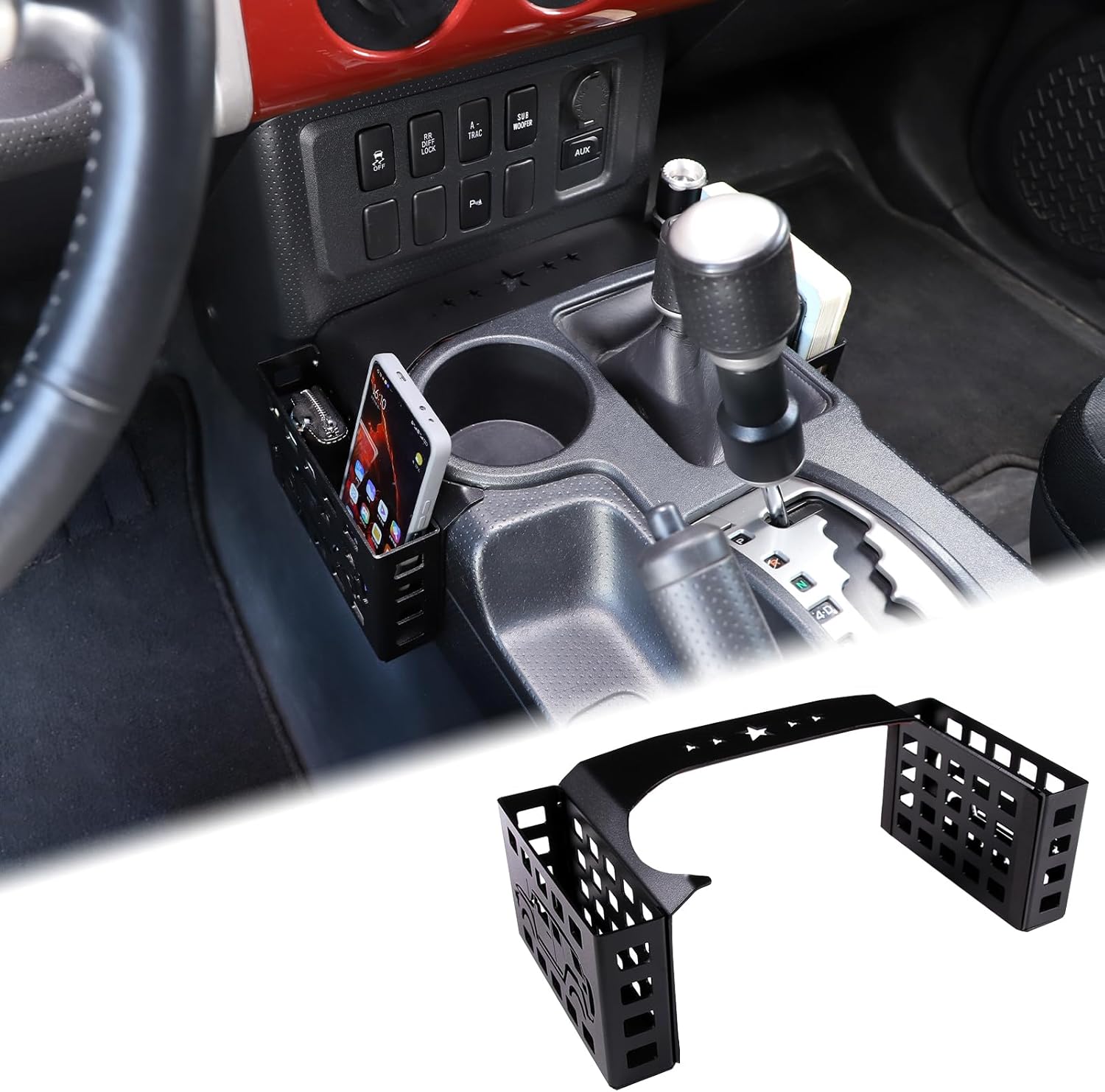 Aunginsy Car Center Console Gear Storage Box Fit Toyot@ FJ Cruiser 2007-2024 Car Gear Shift Both Side Storage Box Center Console Organizer Tray Armrest Multifunctional Storage Box Interior Accessories