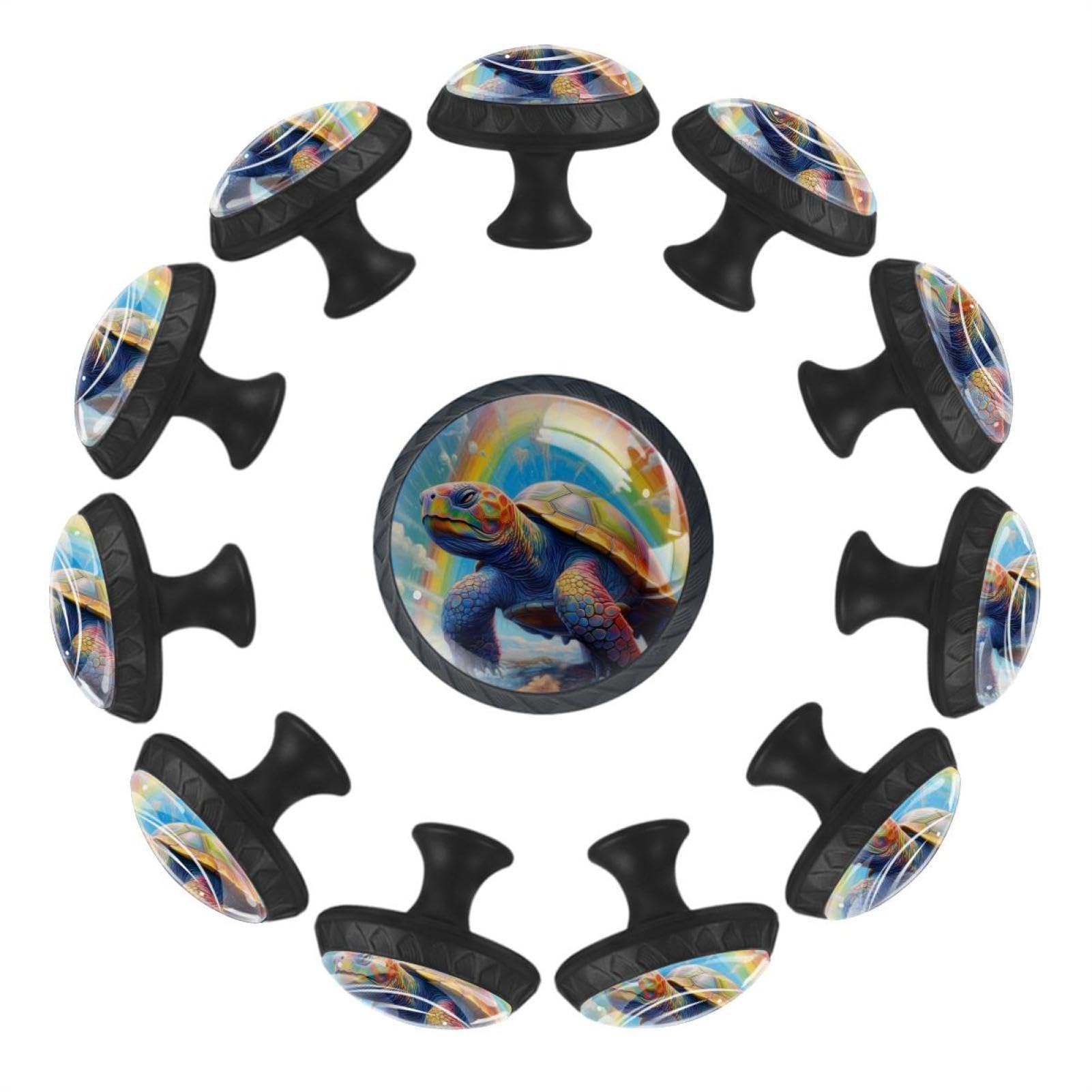 Boutons en verre transparent durable motif tortue arc-en-ciel pour armoire de cuisine