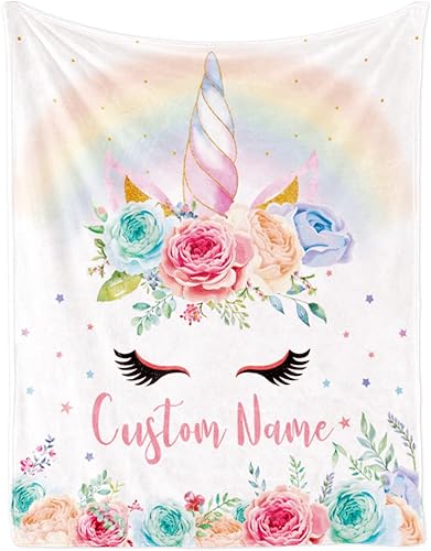 Vista 15 de Manta personalizada de unicornio con nombre para niña, niños personalizados, franela suave rosa, regalo personalizado para cumpleaños, Navidad, baby