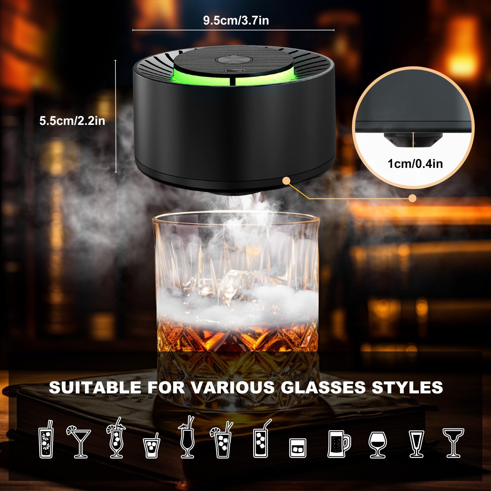 Papa Geschenk, Elektrisches Whisky Smoker Set-6 Holzspänen, 6 Whisky Steine, Eisball-Form, Wiederaufladbare Whiskey Smoker Set, Cocktail Smoker Kit for Husband, Boyfriend