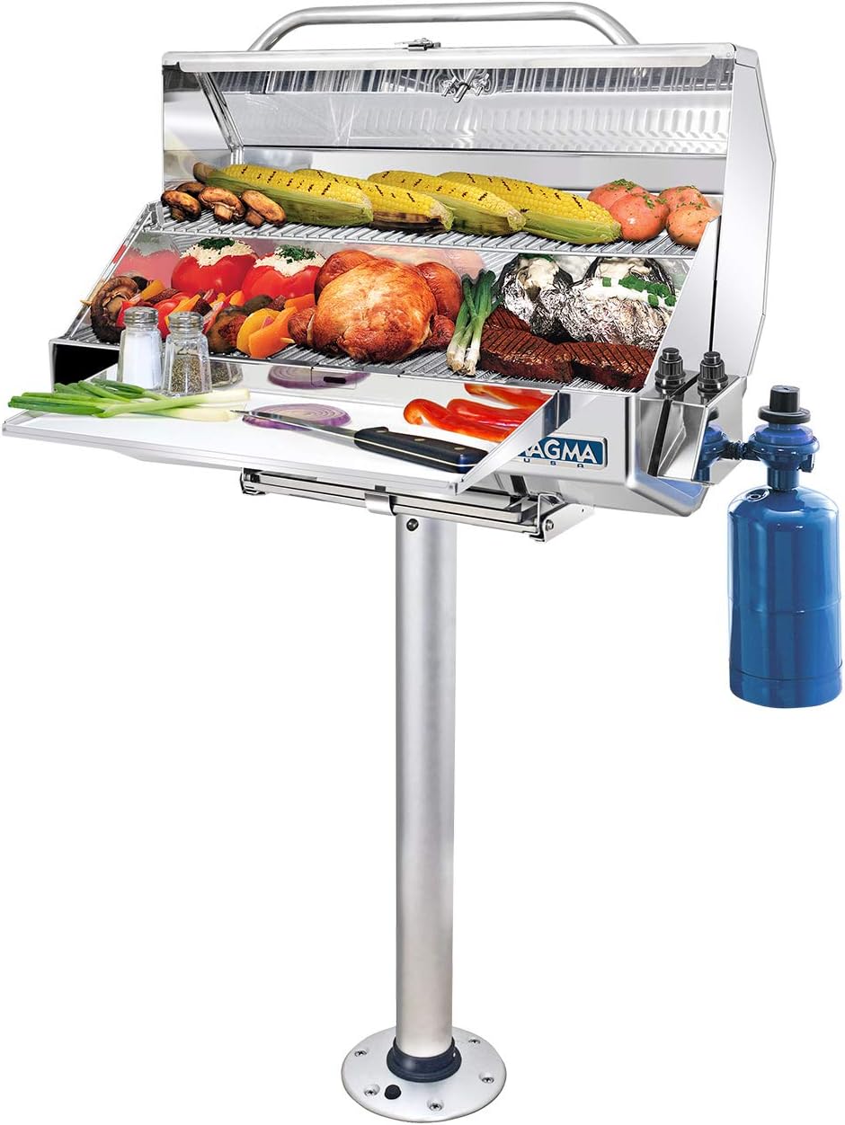 T10-185 Double Locking Stowable Pedestal Mount for Single Mount Rectangle Grills and Tables | Stainless Steel Boat BBQ Mount