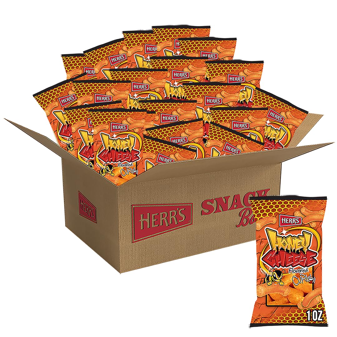 Herr’s Honey Cheese Flavored Curls, Gluten Free Snacks, 1oz Bag (36 Count)