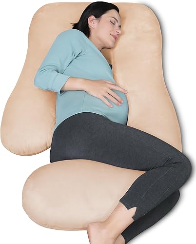 Miniatura 16 de MOON PARK- Almohadas de embarazo y maternidad de cuerpo completo para dormir, en forma de U y con funda refrescante extraíble; soporte para espalda,