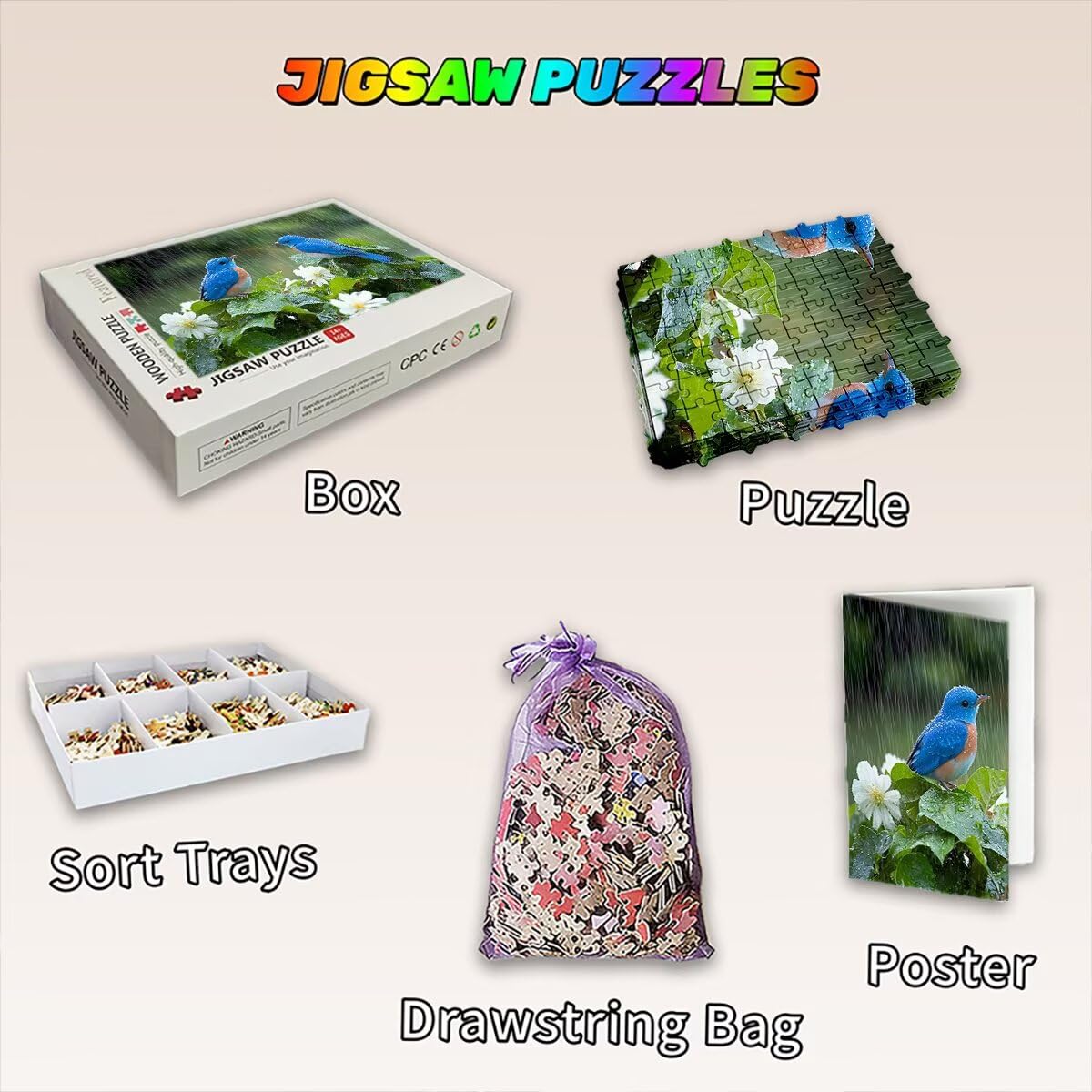 Puzzle 1500 elementów dla dorosłych, puzzle 1500 elementów ptaków, puzzle kwiatowe dla dorosłych z wykwintnym pudełkiem do pakowania, gry edukacyjne, duże drewniane puzzle na prezent dla kobiet
