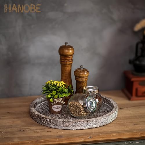Miniatura 9 de Hanobe Bandeja redonda de madera portavelas de madera rústica, soporte para pilar de blanqueo, base de placa de té de granja para sala de estar,