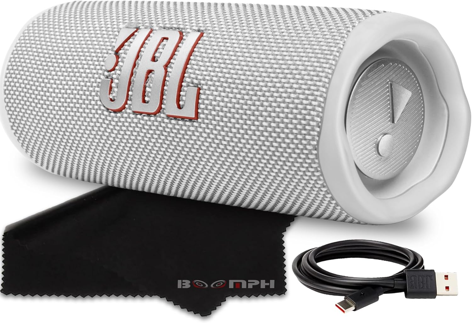 JBL Flip 6 Portable Bluetooth Wireless Speaker, IP67 Waterproof and Dustproof Built-in Battery - White - Boom h's Comprehensive Ultimate Performance Cloth Solution for Your On-The-Go Sound Experience
