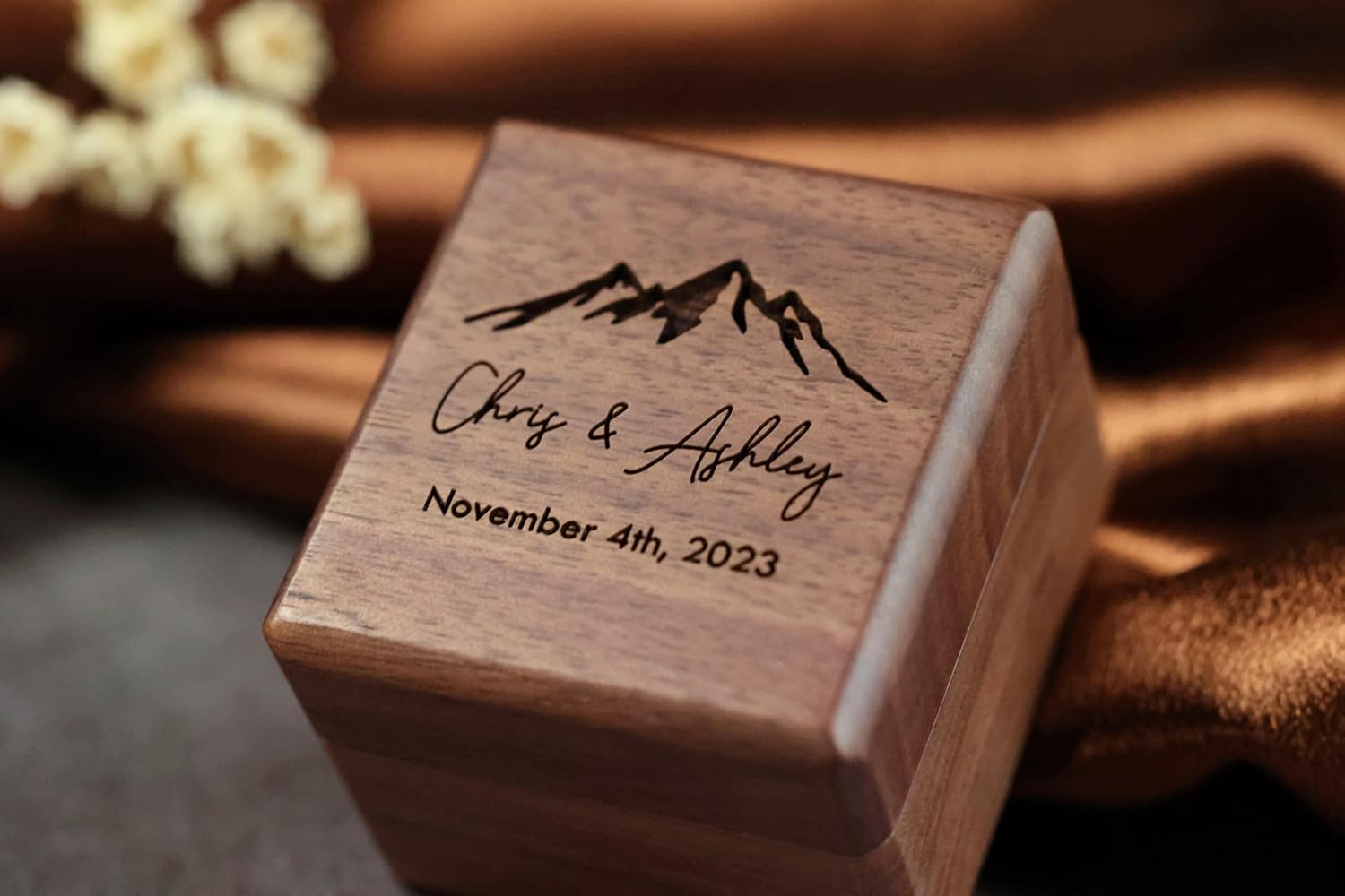 Custom Wooden Box for 3 Rings - Triple Ring Box for Wedding Ceremony, Custom Ring Holder - By NorthStar Engraving