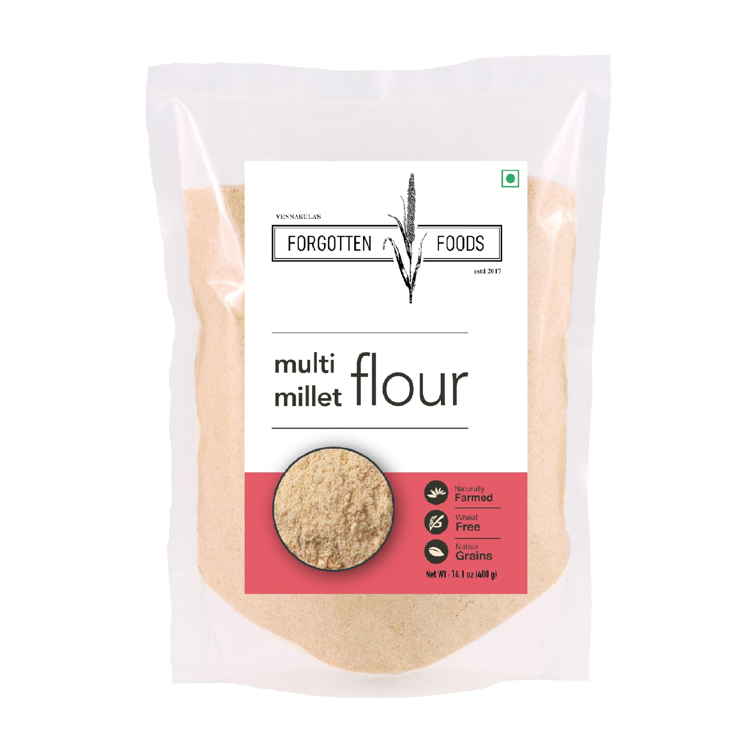 Forgotten Foods Multi-Grain Flour, Dry Roasted 7 Whole Grains - Bajra, Jowar, Ragi, Foxtail, Kodo, Barnyard and Little Millets, Gluten-Free, Wheat Free, Vegan - 400g each x Pack of 2 - Use to make Roti, Dosa (B0D54H72XX) Amazon Price History, Amazon Price Tracker