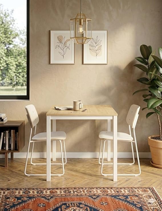 Modern Mutfak Masası 88x60cm Beyaz Metal Ayak Ahşap Desenli