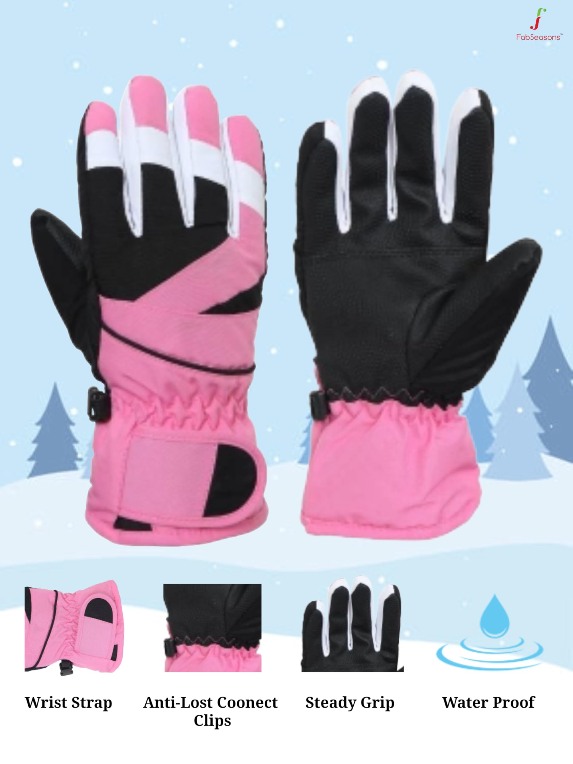 FabSeasons Unisex Warm Winter Gloves, Waterproof, Windproof for Hiking, Driving, Running & Outdoors, Fits for 7-12 Years Old Boys and Girls