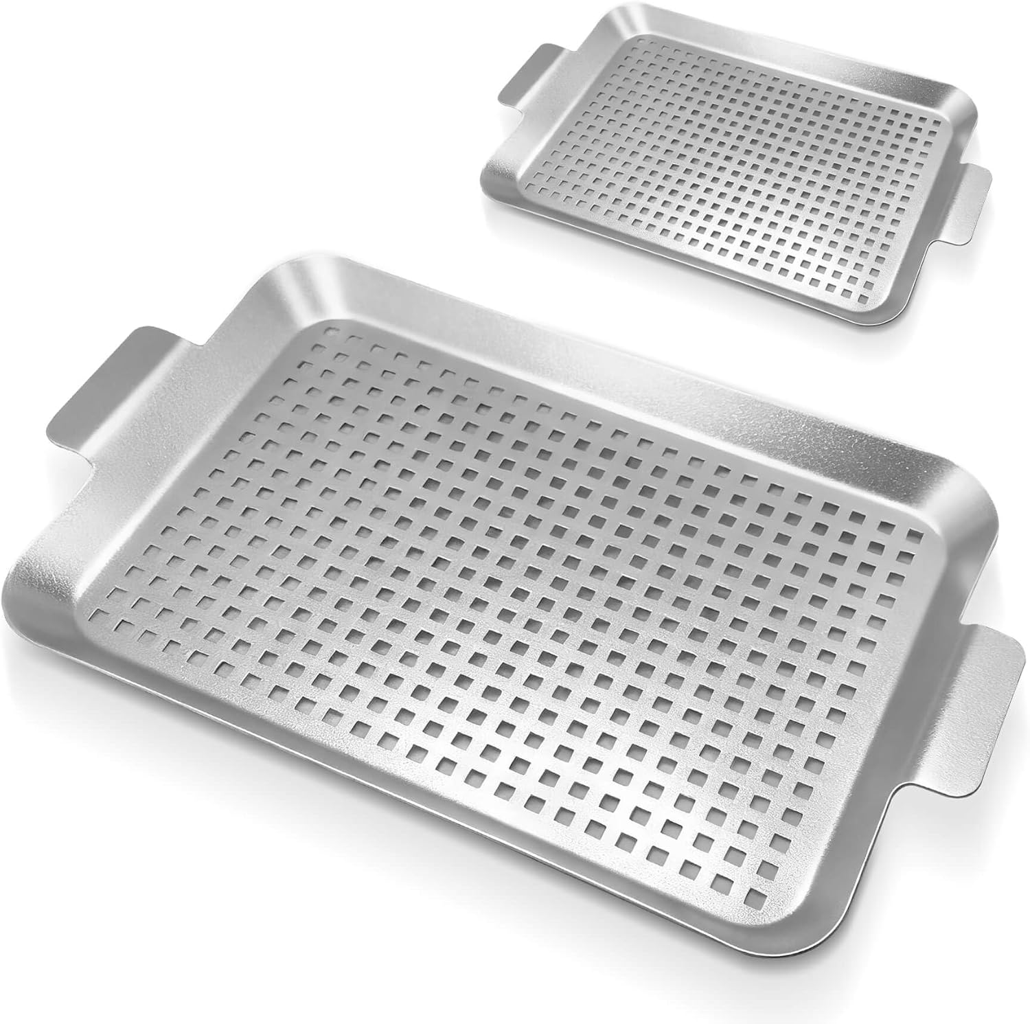 Grill Pan Set of 4, Grill Topper for Outdoor Grill, Stainless Steel Roasting Basket with Handles, Perforated Grill Tray for Smoker Roasting, Oven, BBQ Accessories (4 Small)