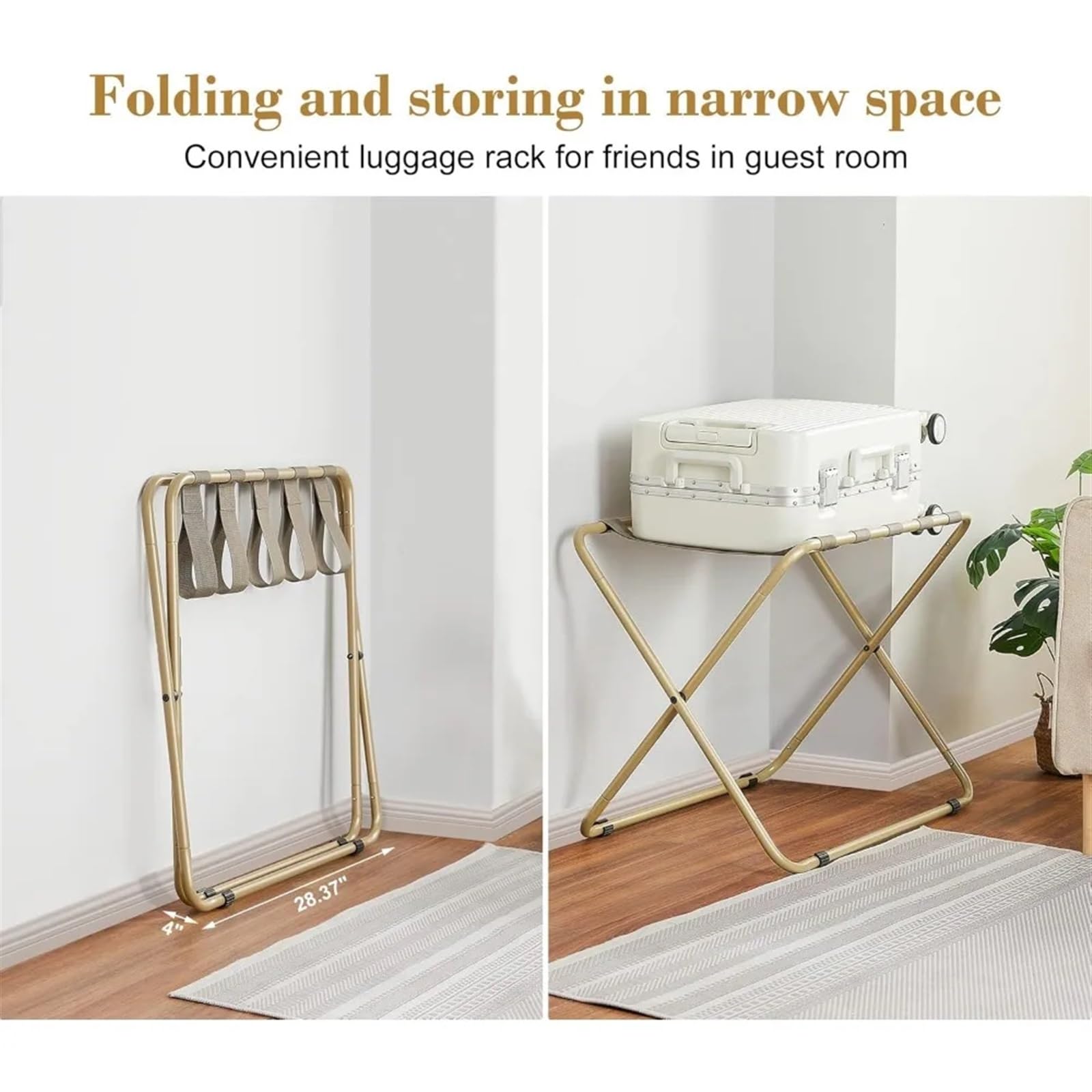 Portaequipajes Portaequipajes de 2 piezas for habitación de invitados, soporte plegable for maleta, soporte de carga resistente de 110 libras, fácil de montar