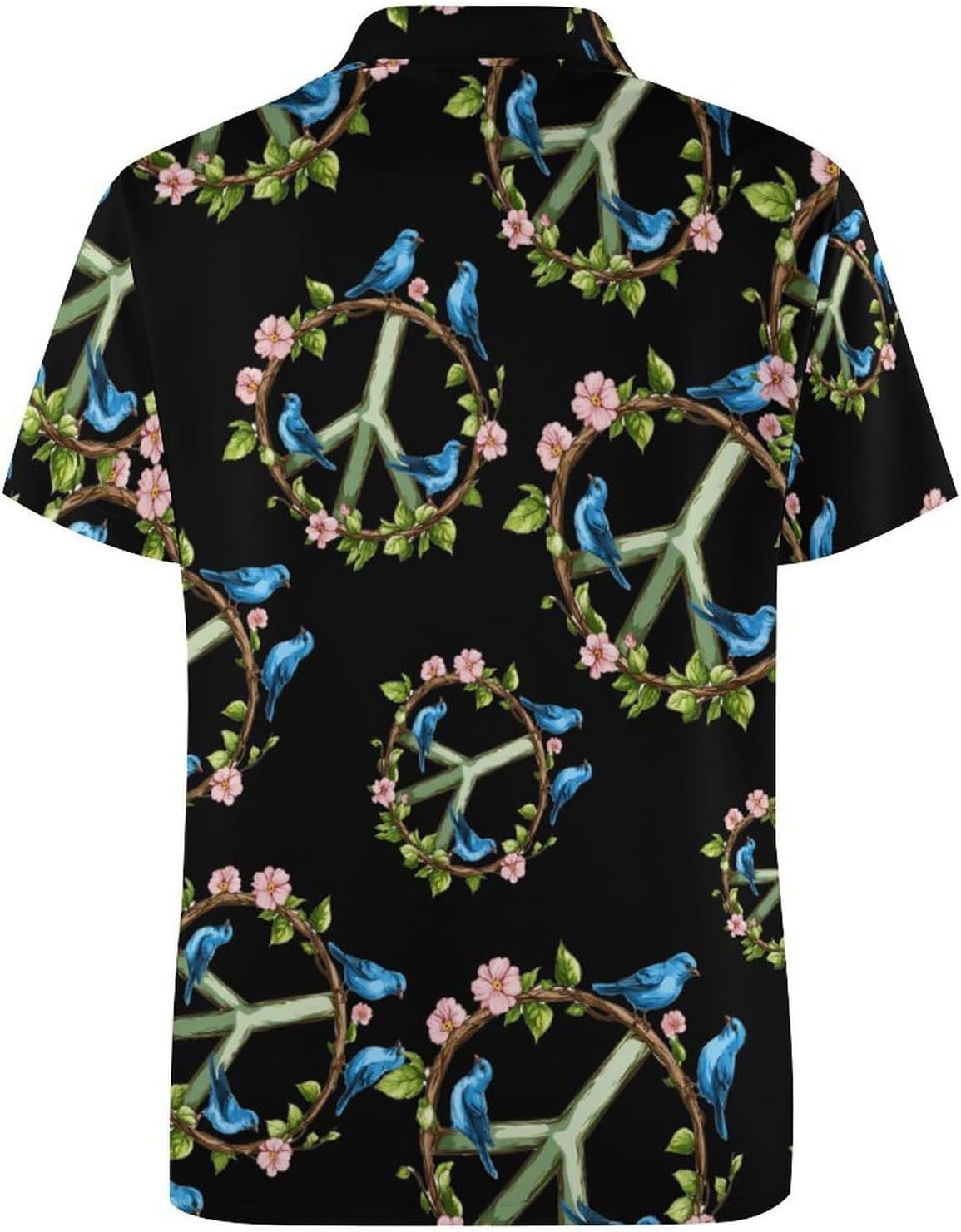 Peace Sign Blue Birds Womens Golf Polo Shirts Summer Short Sleeve Collared 3 Buttons T Shirt Activewear Tops