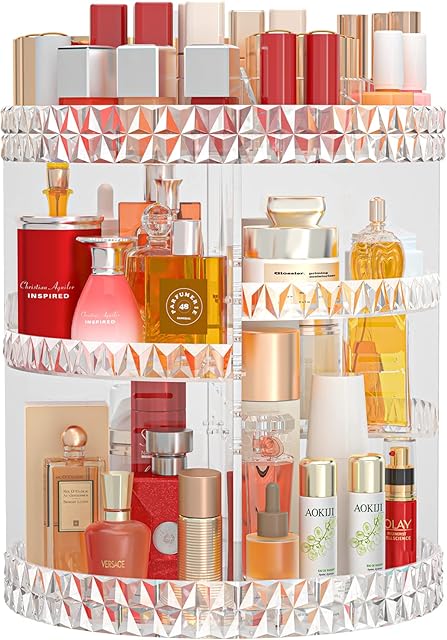 Makeup Organiser 360 Rotating, Adjustable 6 Layers Large Capacity Perfume Stand, Famitree Skincare Organiser for Cosmetic, Perfume, Jewellery, Vanity Table, Bedroom, Makeup Carousel(Clear)
