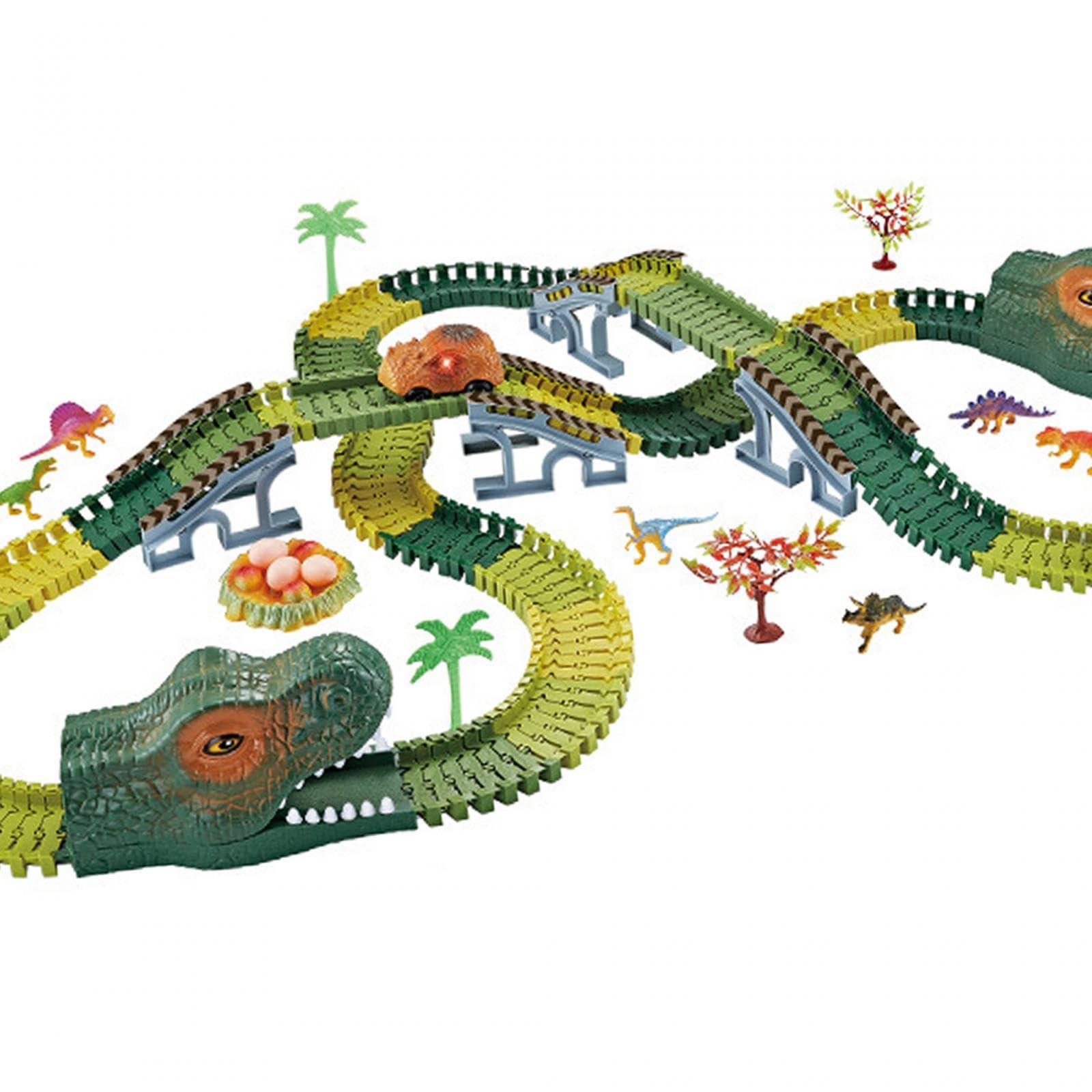 Dinosaurier Rennbahn Set Flexibles Autospielzeug Dinosaurier Spielzeug Kreatives Bahnspiel Kinderfreundliches Pp Material für Kinder Ab 3 Jahren, 192 Dinosaurierspur