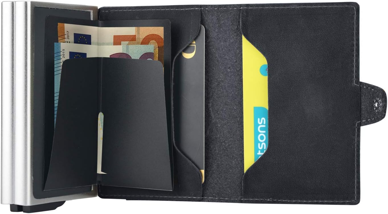 mogdi Duo Black Premium portemonnee voor heren, RFID-bescherming, kaartenetui, business, portemonnee, fijnste A , echt lederen portemonnee, zilver, duo, Elegant