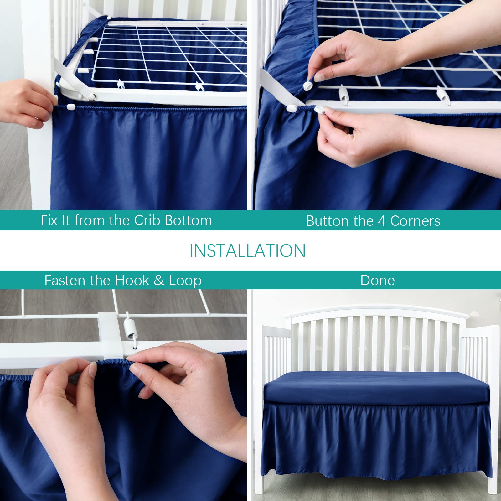 Amazon.com: Crib Bed Skirt Navy 4 Sides 