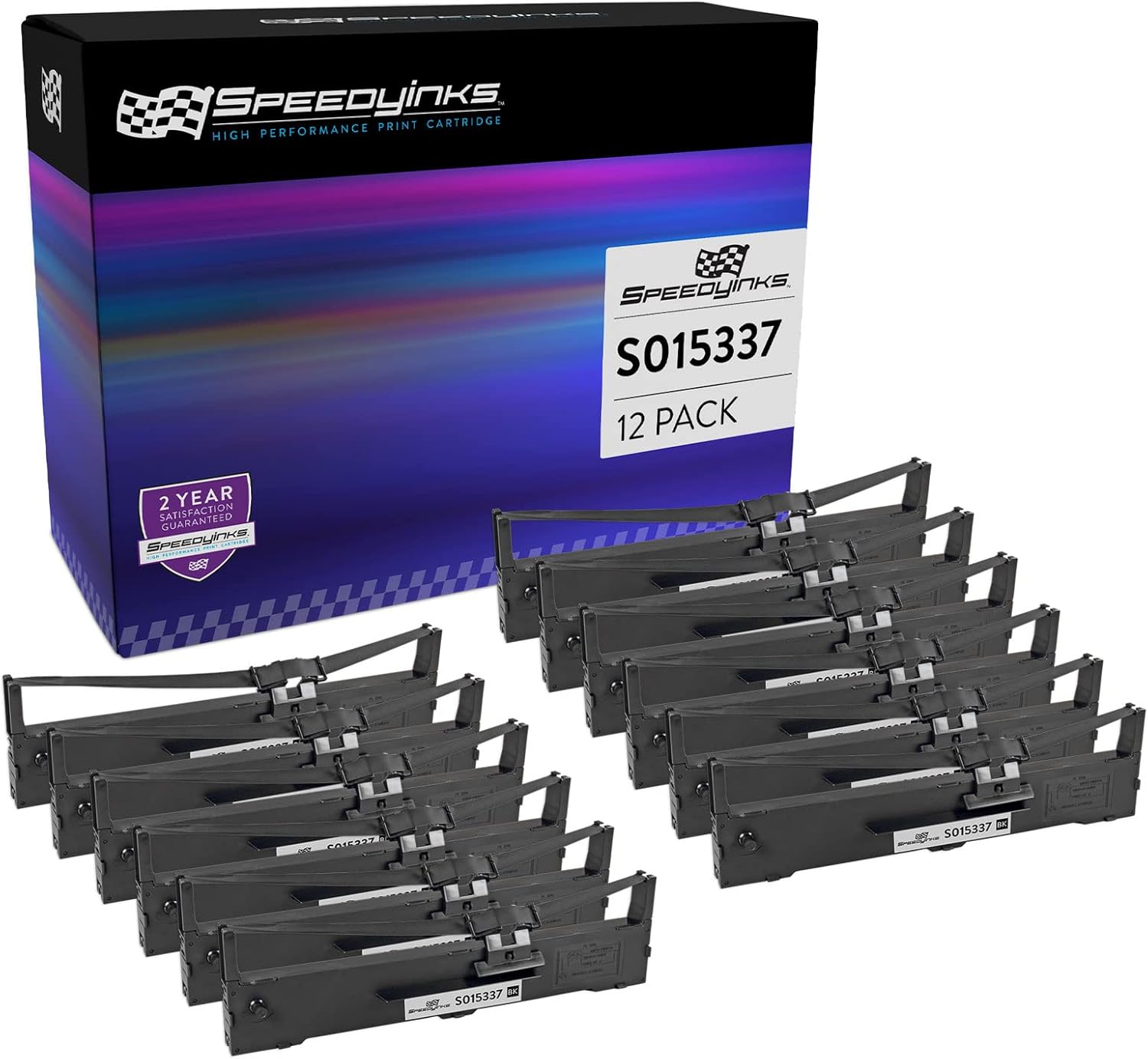 SPEEDYINKS Ribbon Cartridge Compatible with Epson S015337 S-015337 S 015337 (Black, 12-Pack) for use in LQ-590 Impact Printer