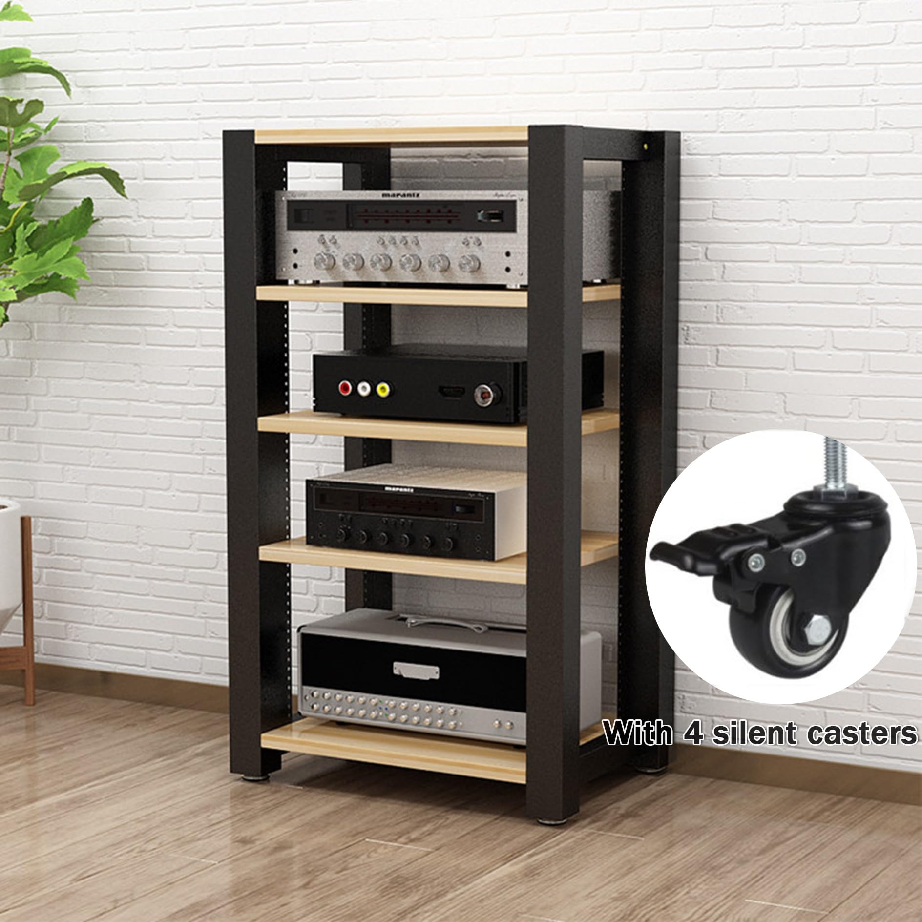 Étagère réglable avec roulettes pour matériel audio et stockage multimédia dans le salon, le bureau, ou le home cinéma