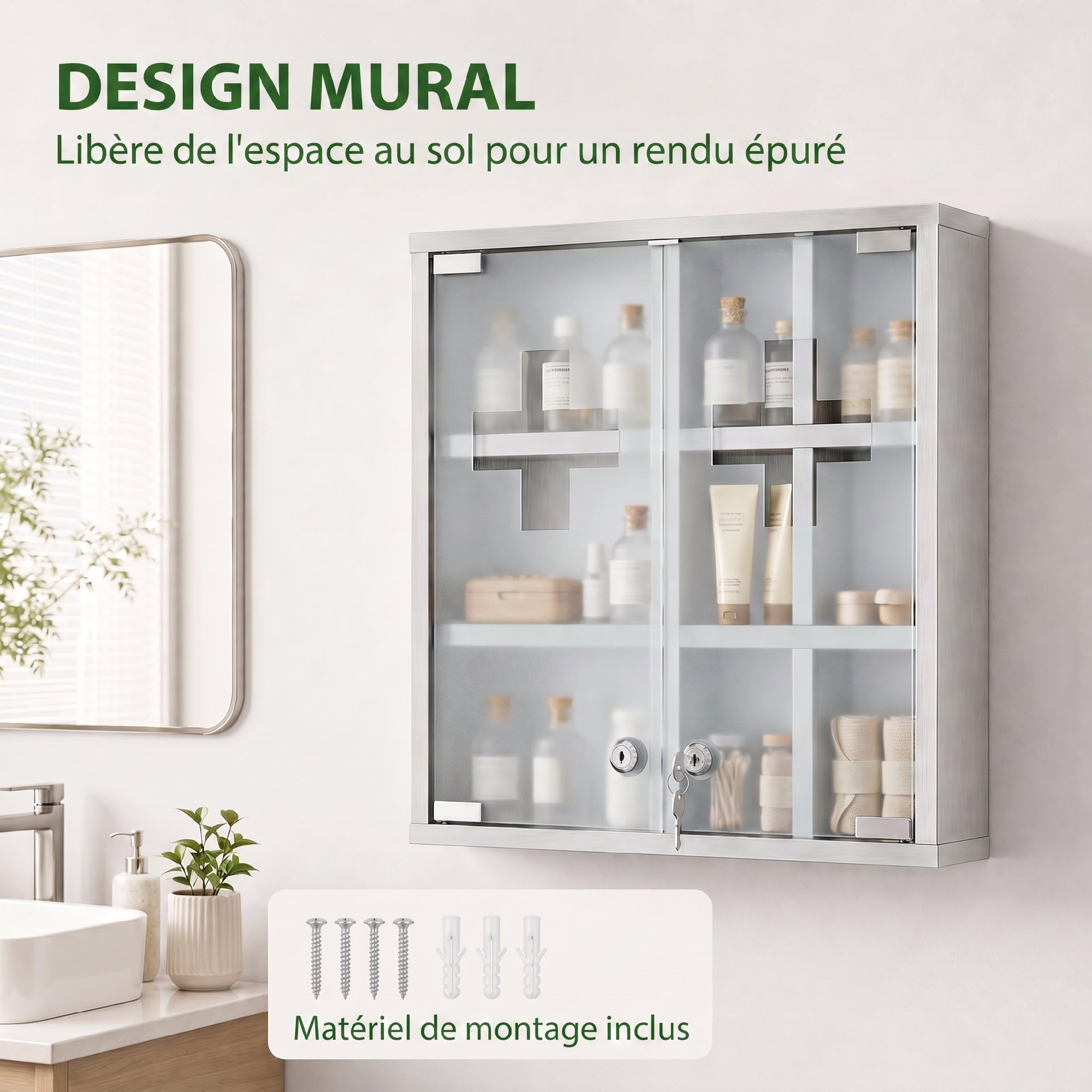 HOMCOM Armoire à Pharmacie Murale 6 Compartiments 46 x 12 x 48 cm Argenté