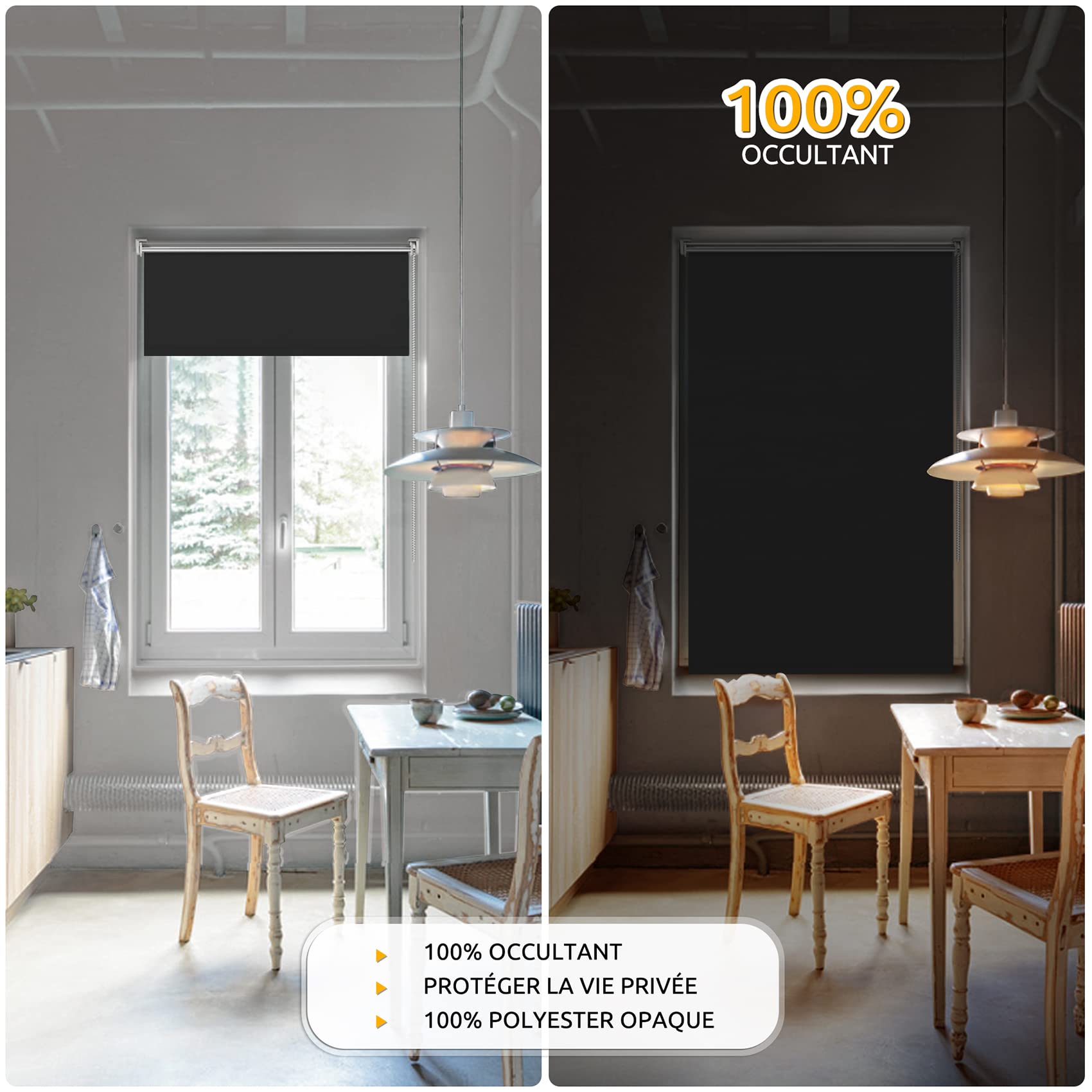 smartdemo Store Occultant sans Perçage, Store Enrouleur Opaque Thermique Isolant, Protection de Vie Privée & Protection Soleil, pour Fenêtre ou Porte, 55l x 130L cm, Noir (Larg. Tissu 55 cm) - 4