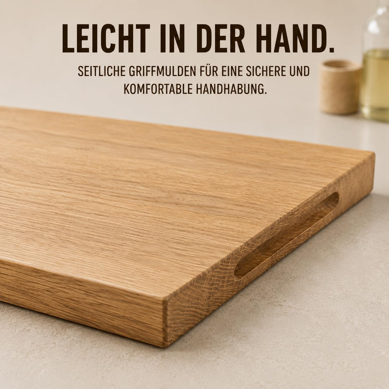 Centaur Massivholz Schneidebrett Made in Germany – Premium Küchenbrett aus Eiche 60x40cm – Großes Hackbrett mit Griffmulden & 3,5cm Stärke – Robust, Beidseitig Nutzbar & Öko-Massivholz