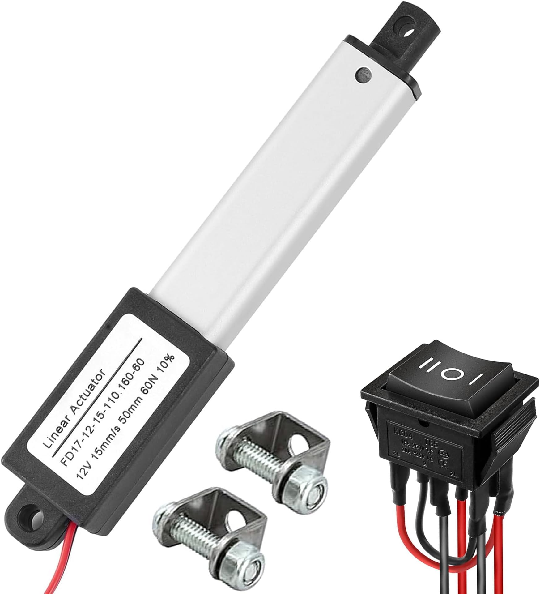 AWINLI Mini 12V 2 Inch Electric Linear Actuator,Speed 0.6 "/ s,60N,Waterproof Micro-Actuator with Remote Lever Switch Mounting Bracket for Appliances,Cabinets and Robotics Projects (Silver 50mm)