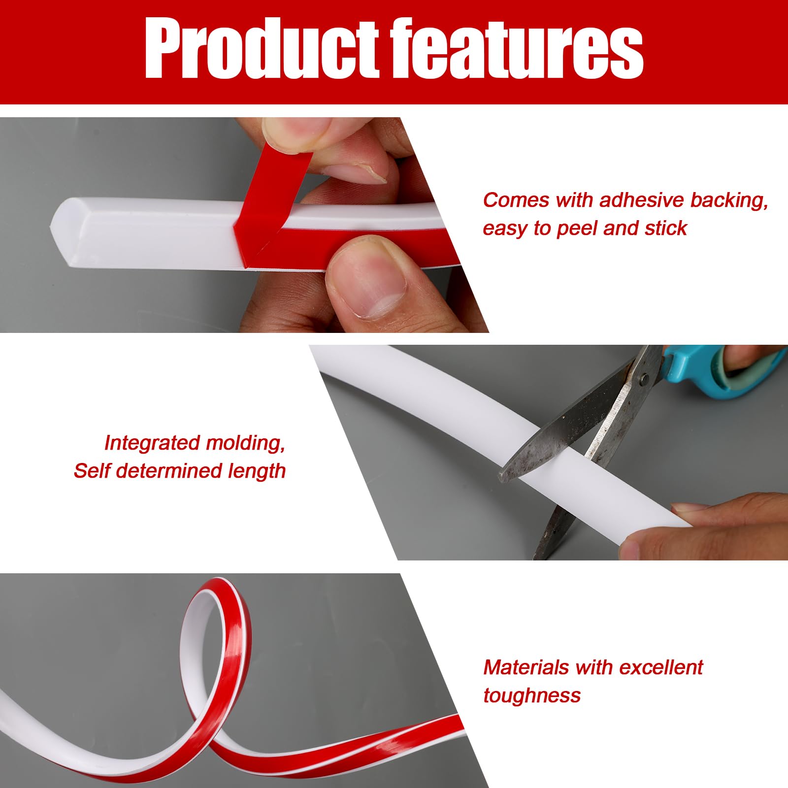 Barra decorativa flessibile per quarti, autoadesiva, impermeabile, per bordi delle pareti, bordi dell'armadio, bordi del soffitto, piani di lavoro (bianco 5 m)