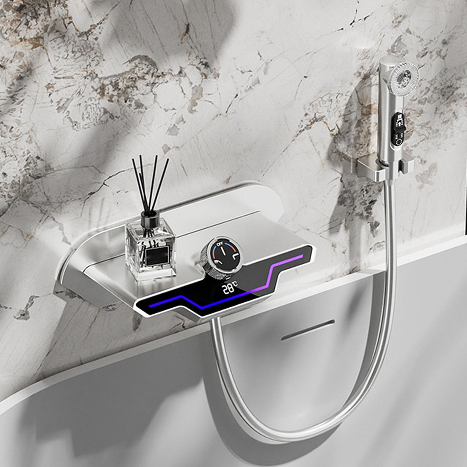 Conjunto de grifería para bañera con rociador, llenador de bañera Tipo Cascada montado en la Pared con Ducha de Mano, Grifo de bañera Moderno de Alto caudal, A: Gris