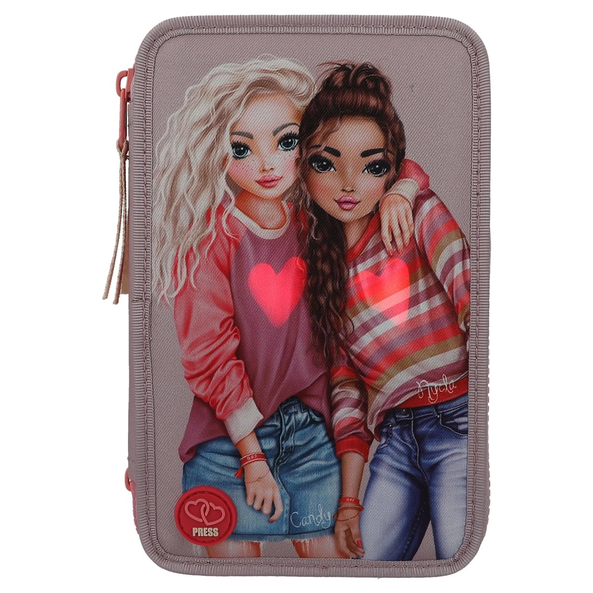 Depesche 11753 TOPModel Best Friends - Gefüllte 3-Fach Federtasche mit LED, Federmäppchen mit Buntstiften, Lineal, Schere uvm.