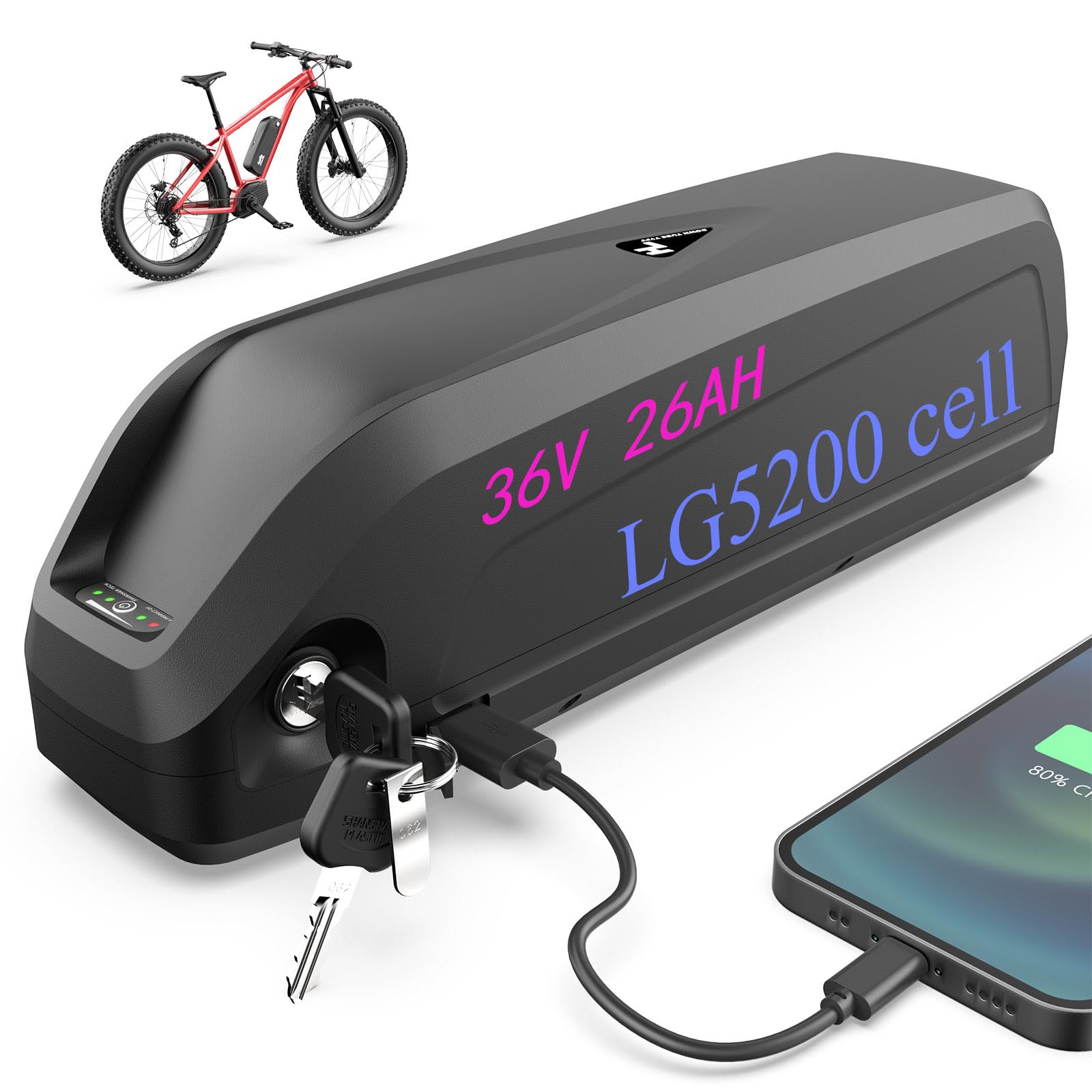 UK- Ebike battery 36V 26AH(LG5200cell) Long Range Lithium electric bike battery for Max 36V 700W 500W 250W Motor, ba-fang Ebike conversion kit