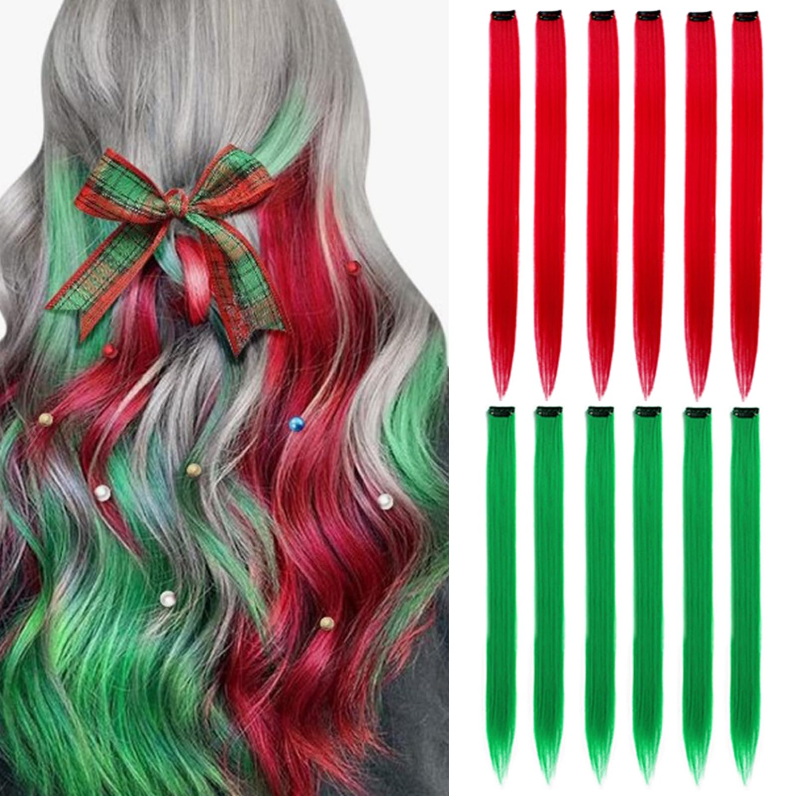 Stylish Red and Green Hair Extensions Amazon.com : FESHFEN Colored Clip in Hair Extensions - 12  main image 2