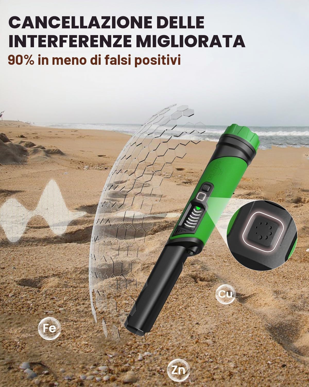 DR.ÖTEK Metal Detector Pinpointer per adulti e bambini, bacchetta puntatore portatile con schermo LCD, completamente impermeabile, rilevamento a 360°, 3 modalità, esclusiva cancellazione delle
