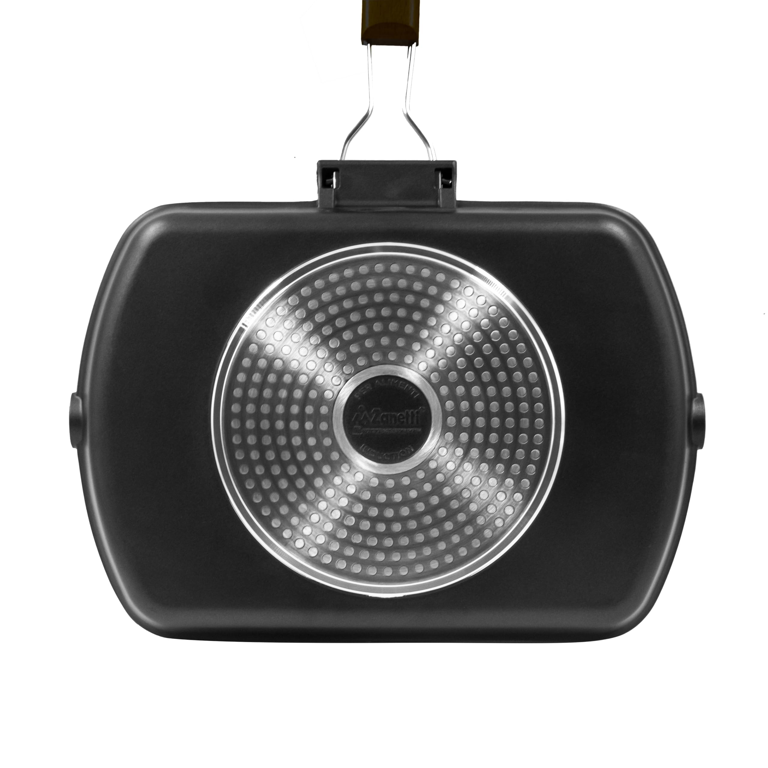 Zanetti, Bistecchiera 26 x 36 cm, Piastra grill in Alluminio Pressofuso ad Alto Spessore, Piastra Grill adatta ai Piani ad Induzione, Manico Pieghevole