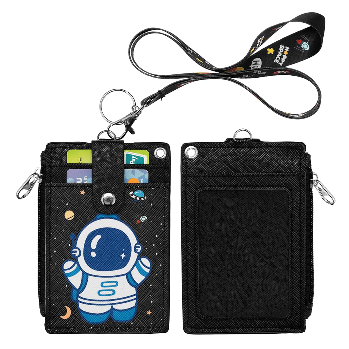 Cute ID Badge Holder with Detachable Lanyard, PU Leather Wallet &amp; Key Ring