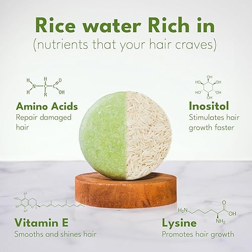 Miniatura 2 de Set de 2 barras de champú y acondicionador de agua de arroz, crecimiento del cabello, engrosamiento, fortalecimiento, volumen y pH equilibrado, sin