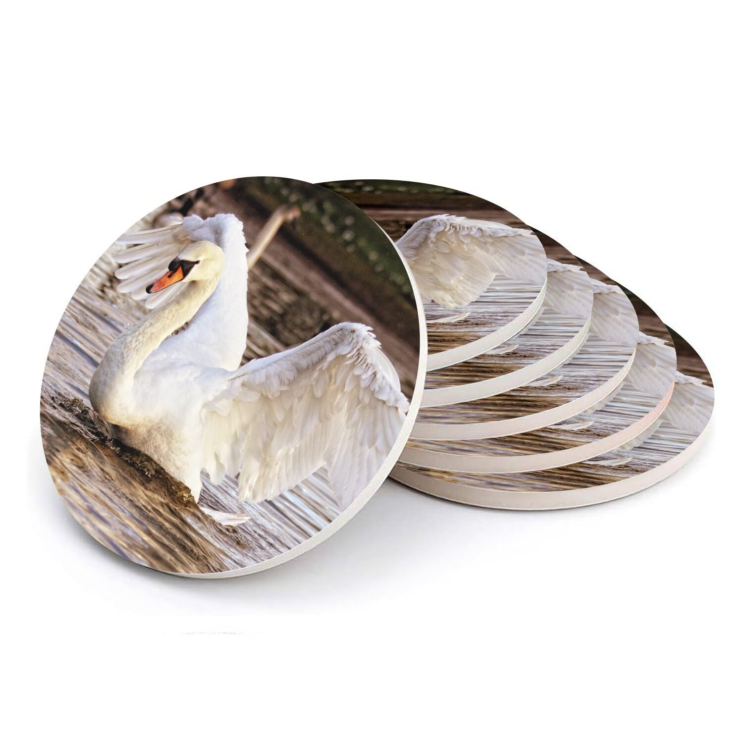 Sous verre ronds en céramique cygnes lot de 6 pour table de salon