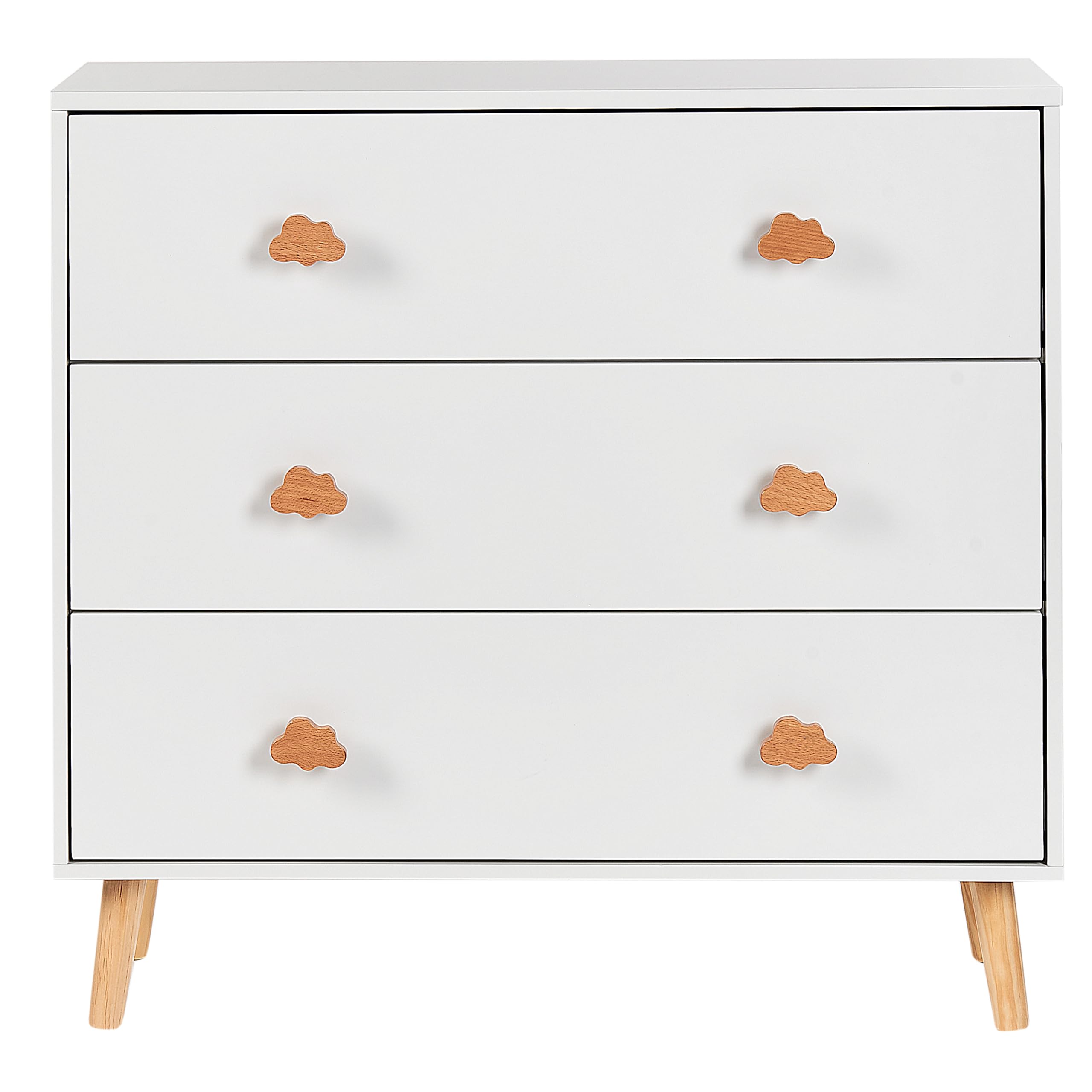 Beliani Commode à 3 Tiroirs Poignées Forme de Nuage Rangement Chambre d'enfant MDF Pieds en Bois de Pin Blanc Cloudy