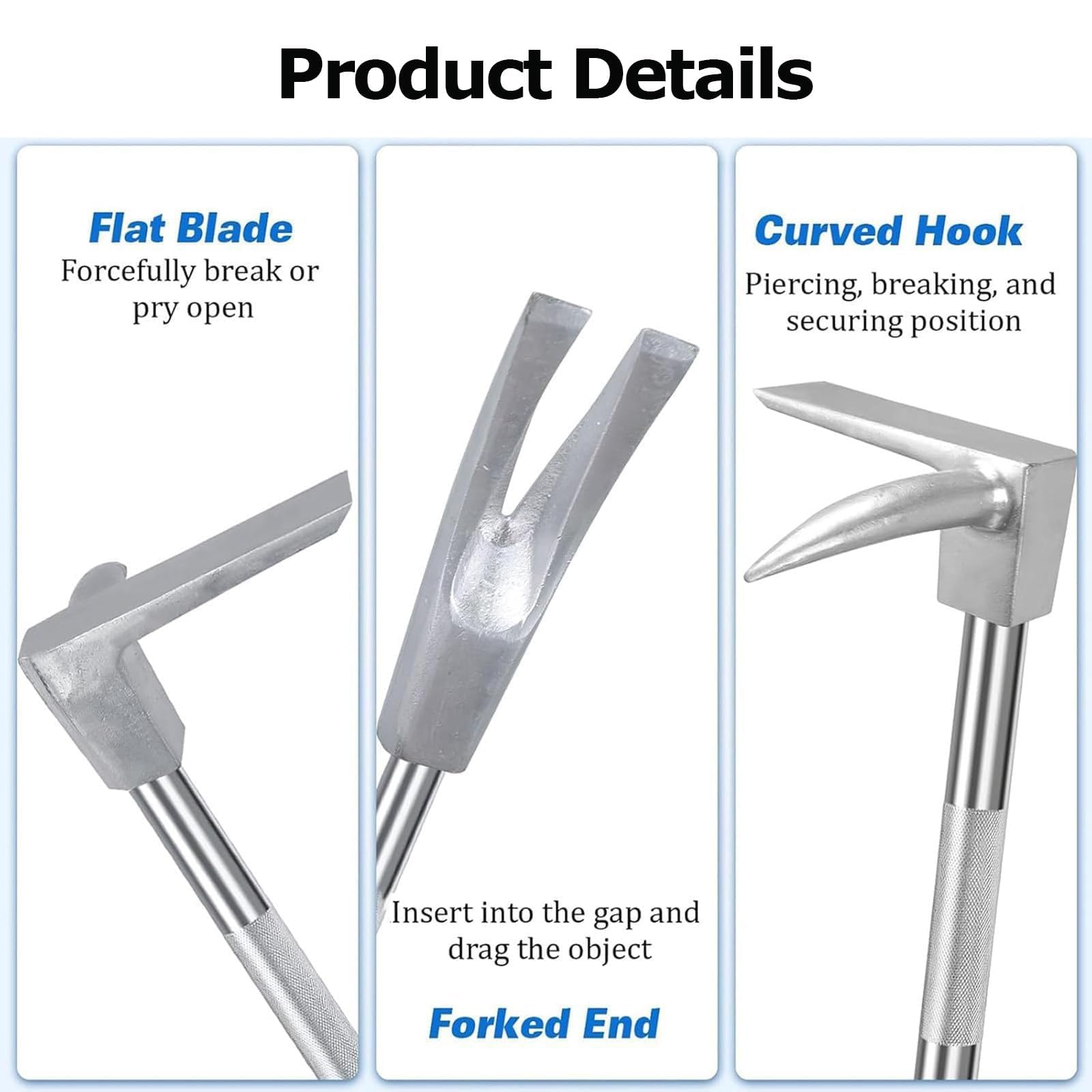 Herramienta Halligan Bar, Palanca de Rescate de Emergencia de 61cm/78cm/91cm, Extractor de Clavos de Acero Forjado con Pica y Horquilla en la Cabeza, Palanca de Demolición para Trabajo de Resca 910mm
