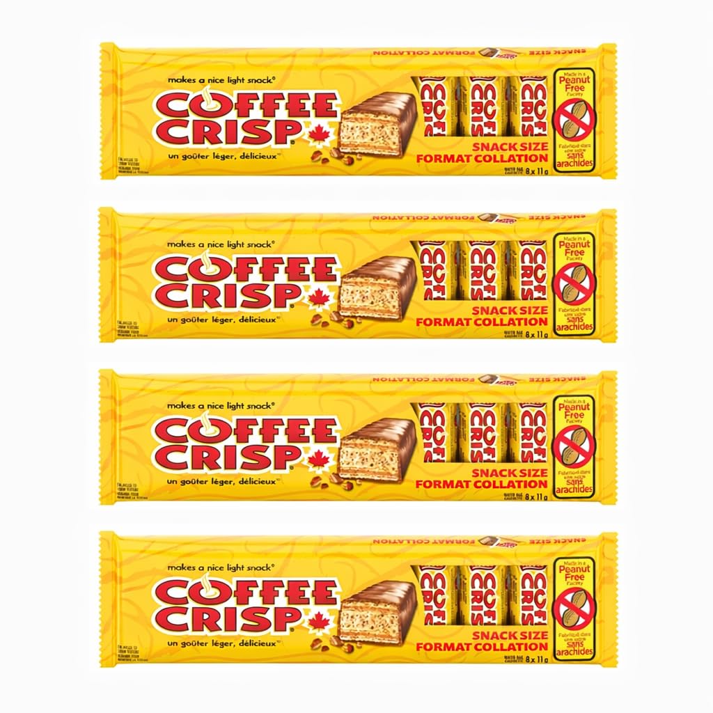 Coffee Crisp Snack Size Chocolate Bars, 11g Each, Individually Wrapped, Peanut-Free Chocolate Candy (4 bags x 8pcs)