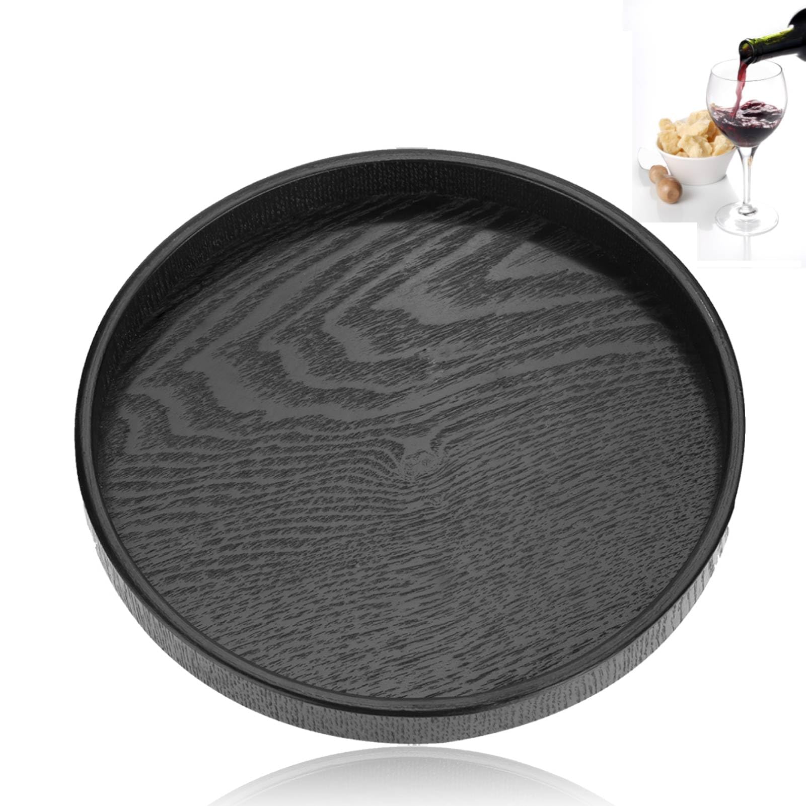 Black Round Serving Tray 30cm Small Wooden Tray Snack Food Meals Tea Trays Serving Meal Tray for Coffee Table Party Bar Restaurant Hotel, 11.8 x 0.79inch