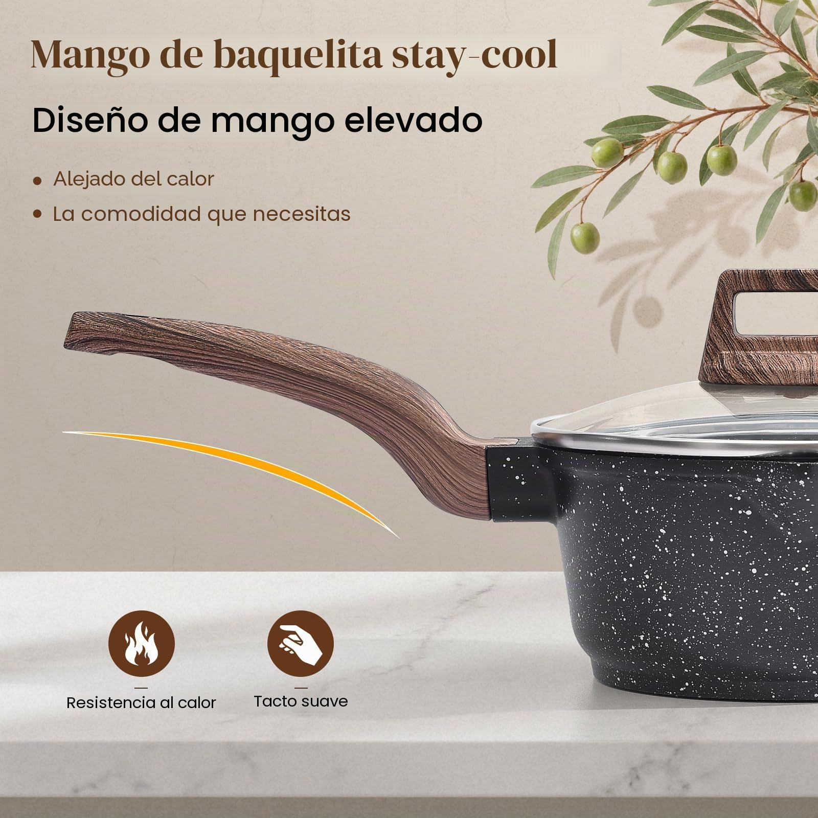 Terlulu Juego de ollas y sartenes de inducción – Juego de 13 sartenes antiadherentes, juego de utensilios de cocina de granito negro con tapa, juego de cacerolas antiadherentes, juego de sartenes,