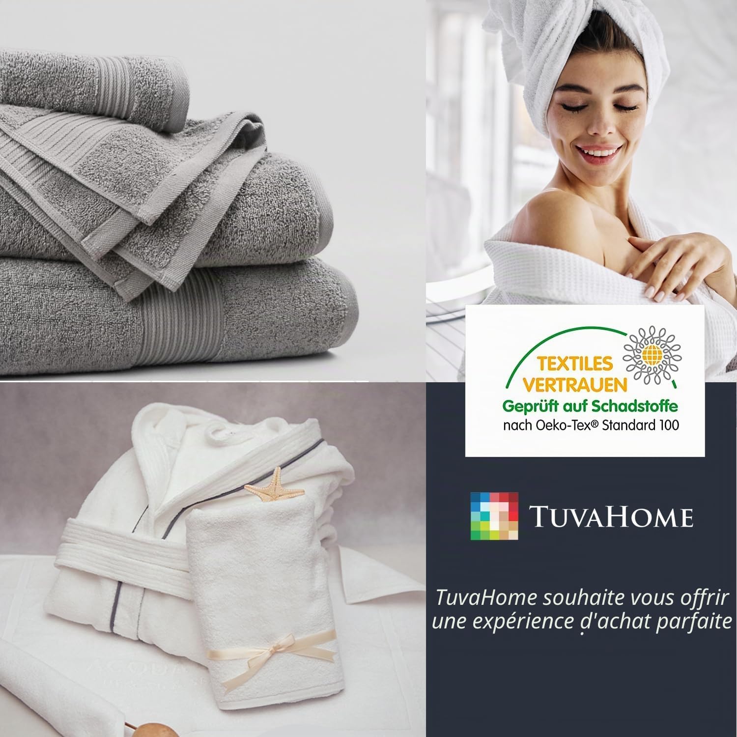Tuva Home Peignoir Blanc Peignoir Éponge 100% Coton 450g/m2 Unisexe Pour Femme Et Homme Peignoir Hôtel Épais Tailles S/M - 5XL